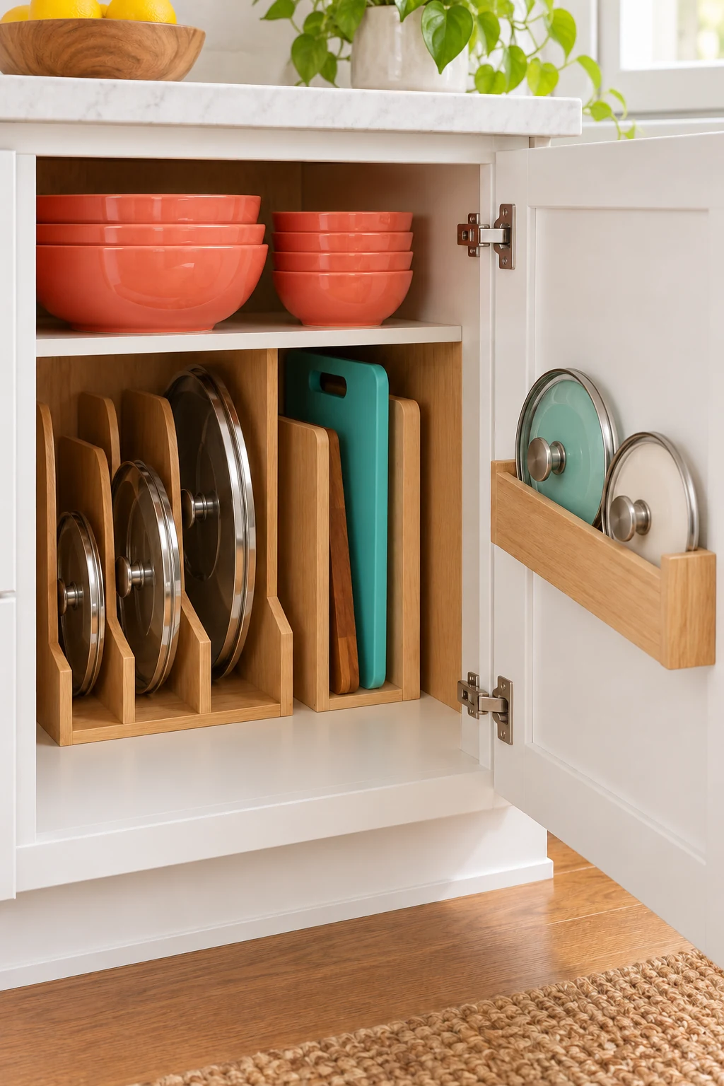 22 Pot Lid Organizer Ideas to Stop the Cabinet Clatter